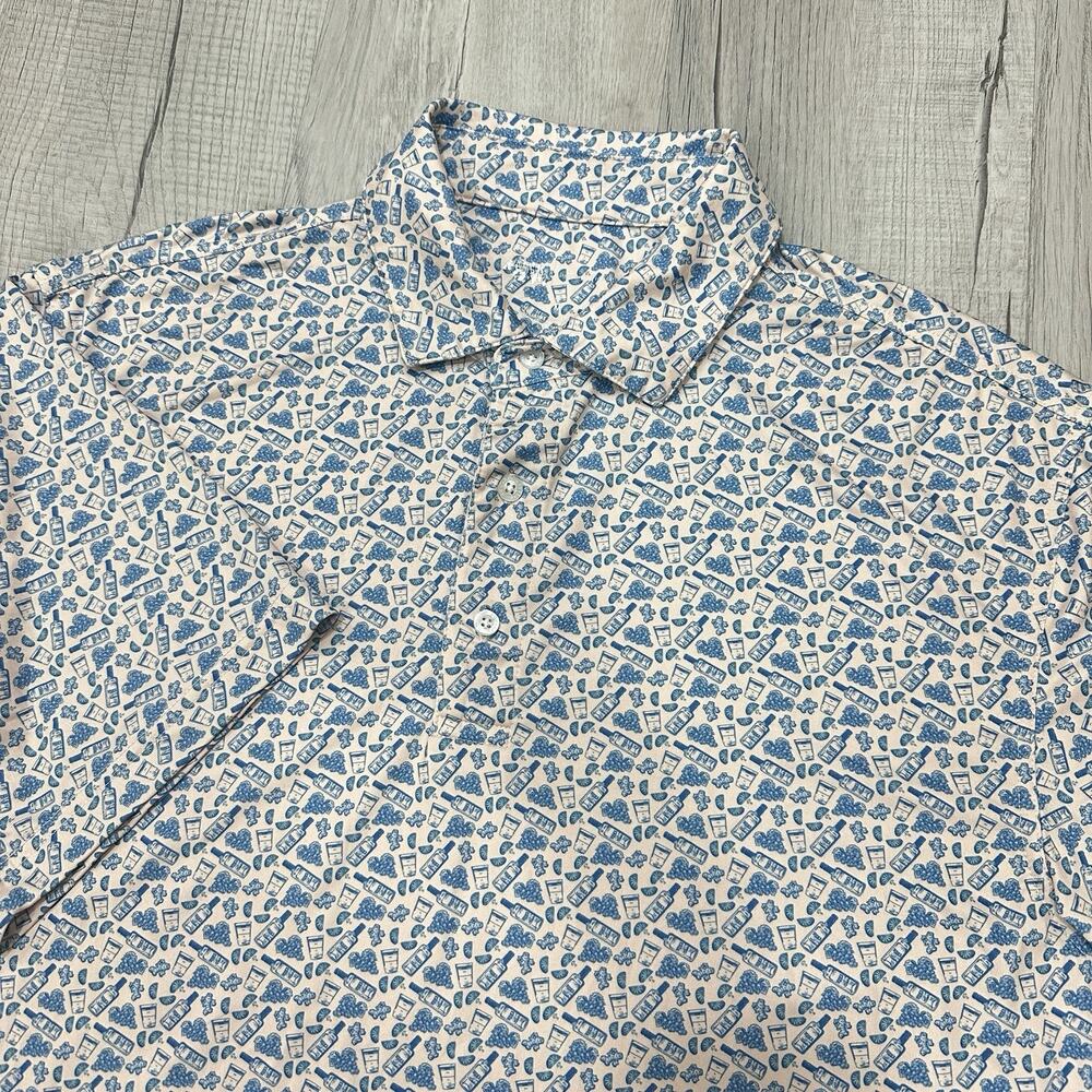 Onward Reserve Polo Shirt Mens Medium Performance Blue Graphic Golf Preppy